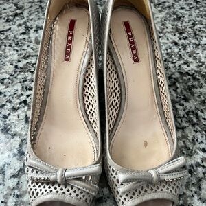 Prada Beige Leather Wedge Open Toe US Italy